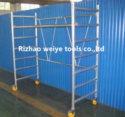 China Mobile aluminum scaffolding h frame with fiberglass plank , PVC wheels 34.7kg supplier